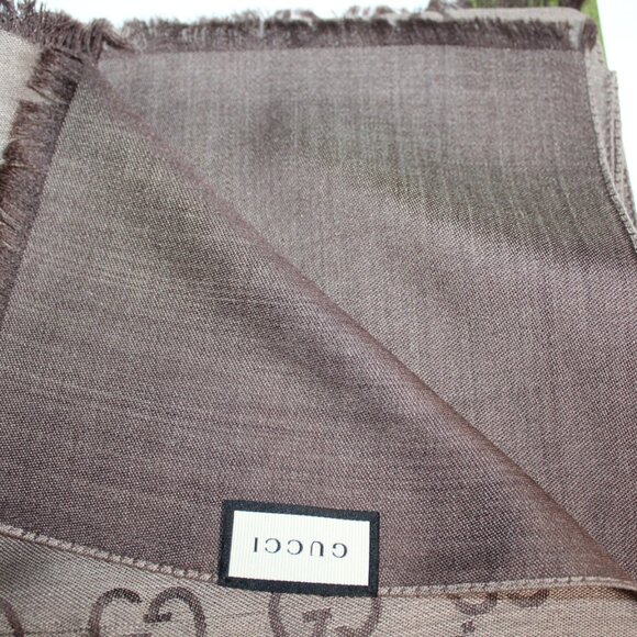 NWT GUCCI Brown Jacquard GG Wool Silk Scarf Unisex - Picture 3 of 7